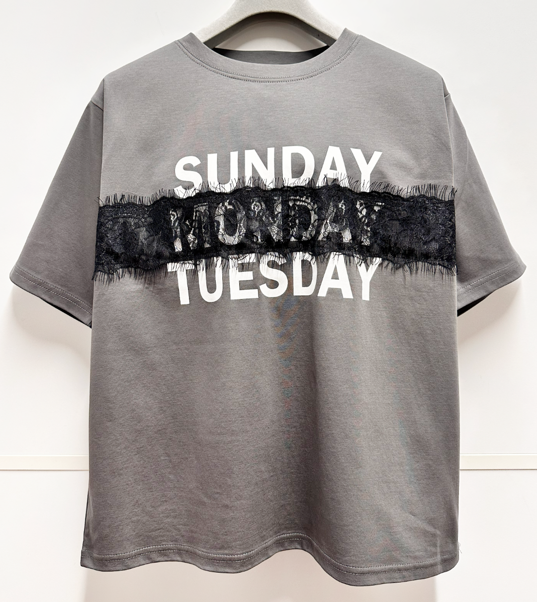 レース×シルケットロゴTシャツ