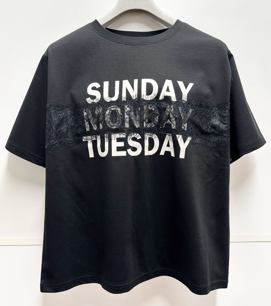 レース×シルケットロゴTシャツ