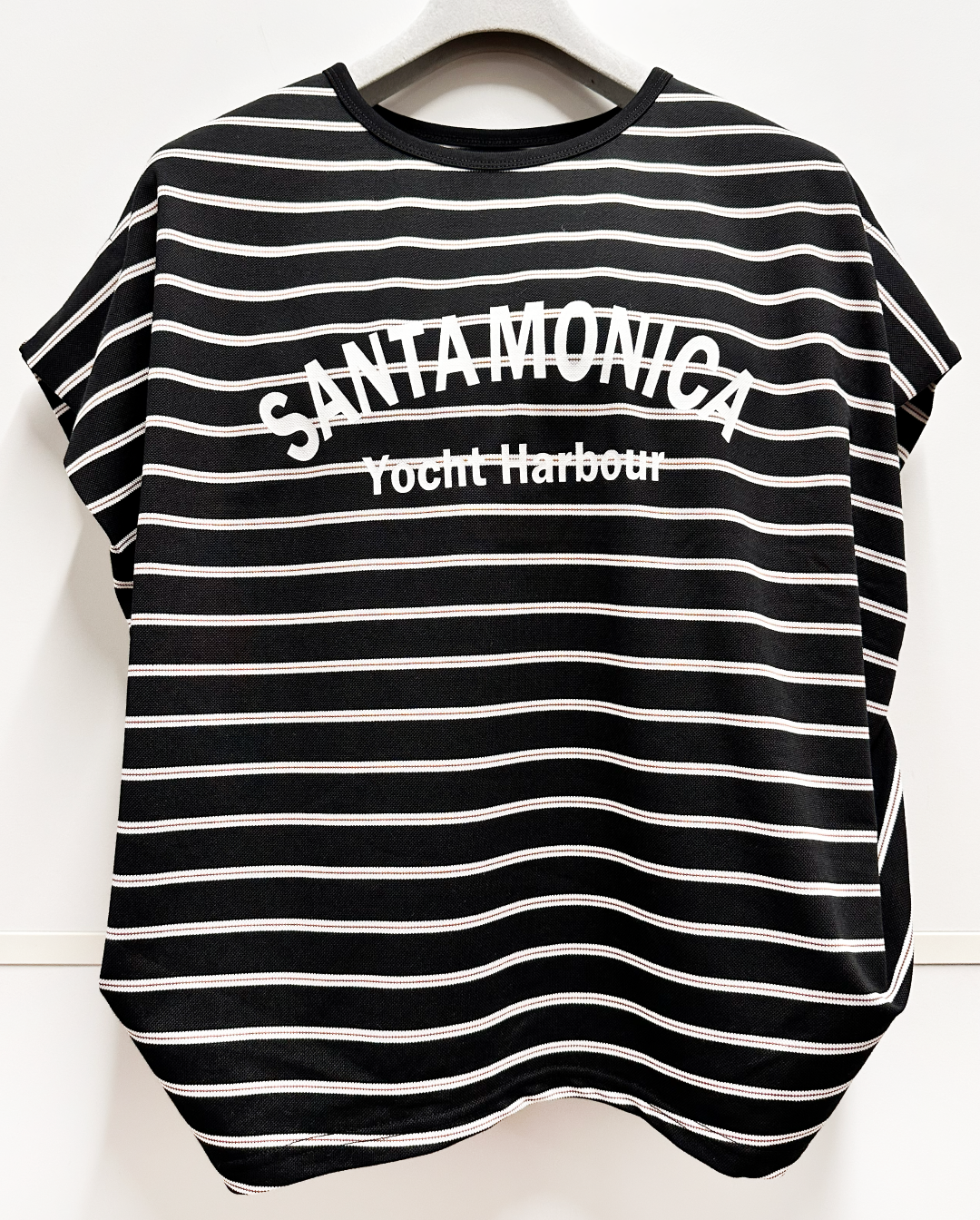 ボーダー肩タックドレープロゴT