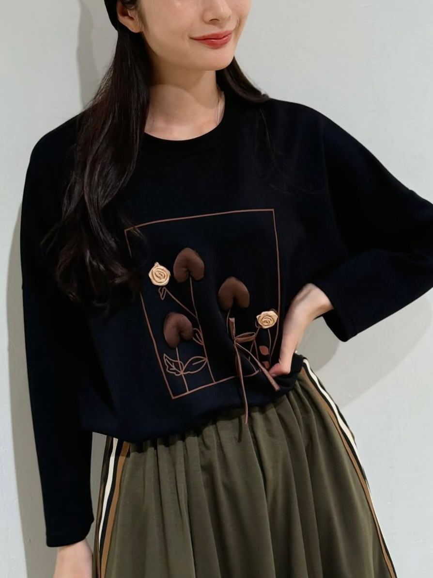 ハートリボンラインプリント長袖TOPS