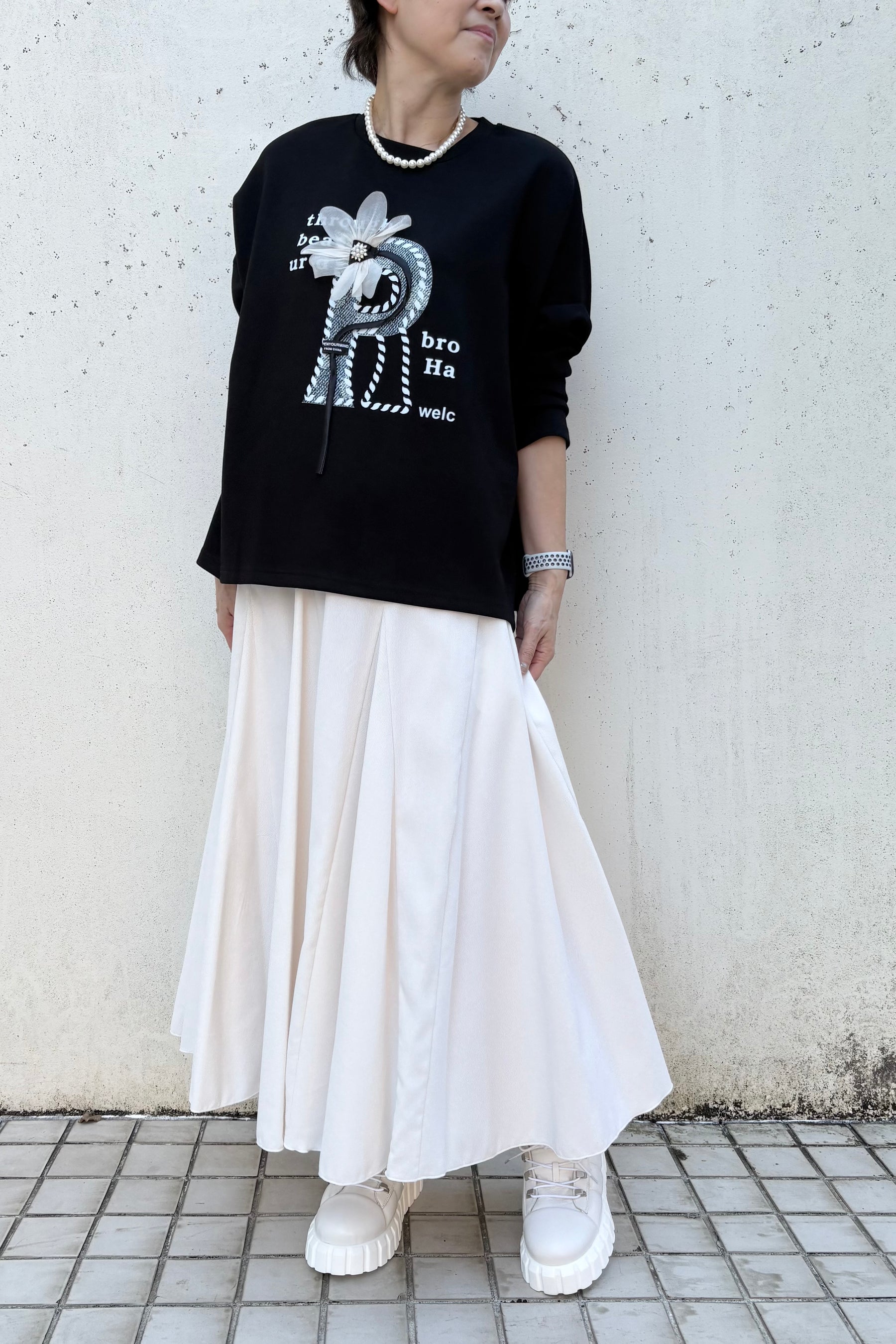 Pラインプリント長袖TOPS