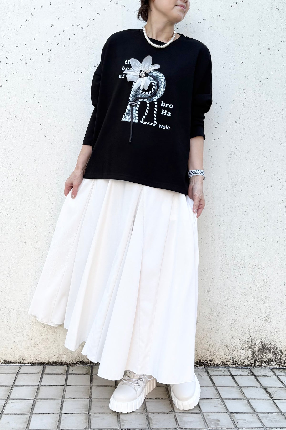 Pラインプリント長袖TOPS