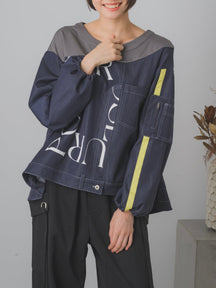 ロゴ×デニムトップス