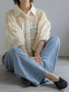 メッシュフリルコンビブラウス