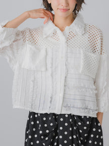 メッシュフリルコンビブラウス