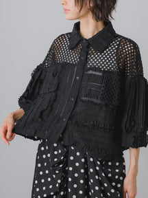 メッシュフリルコンビブラウス