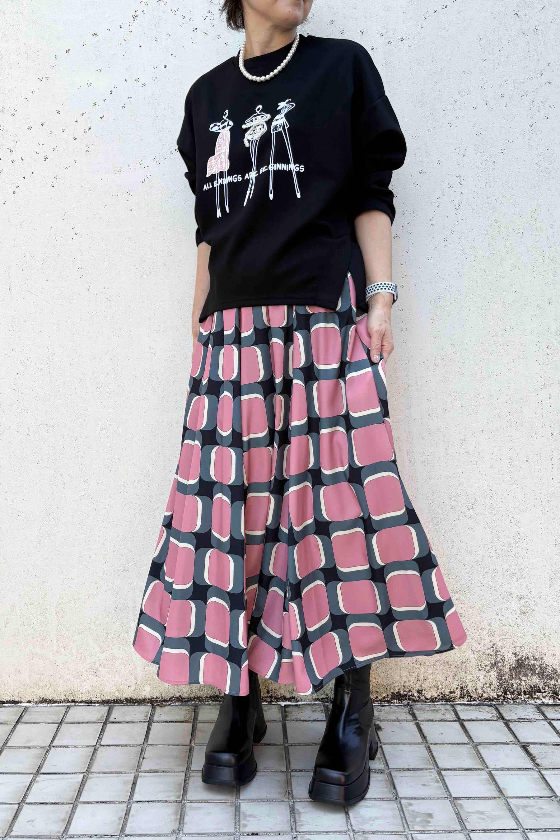 パールリボンドレスツィード長袖TOPS