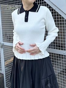 ランダムリブフリルポロニット