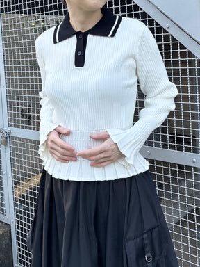 ランダムリブフリルポロニット