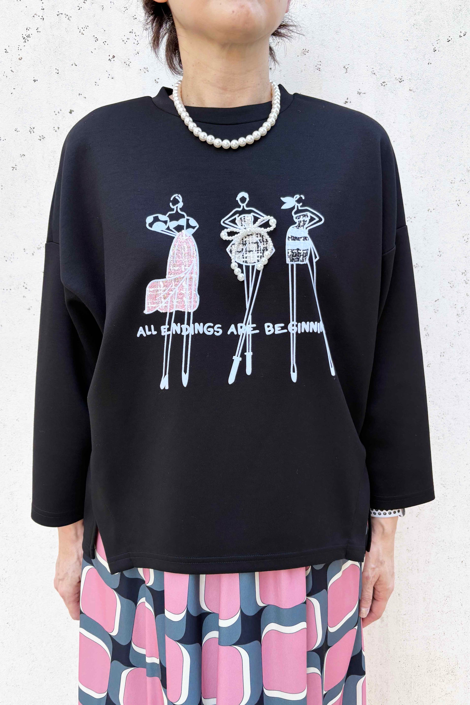 パールリボンドレスツィード長袖TOPS