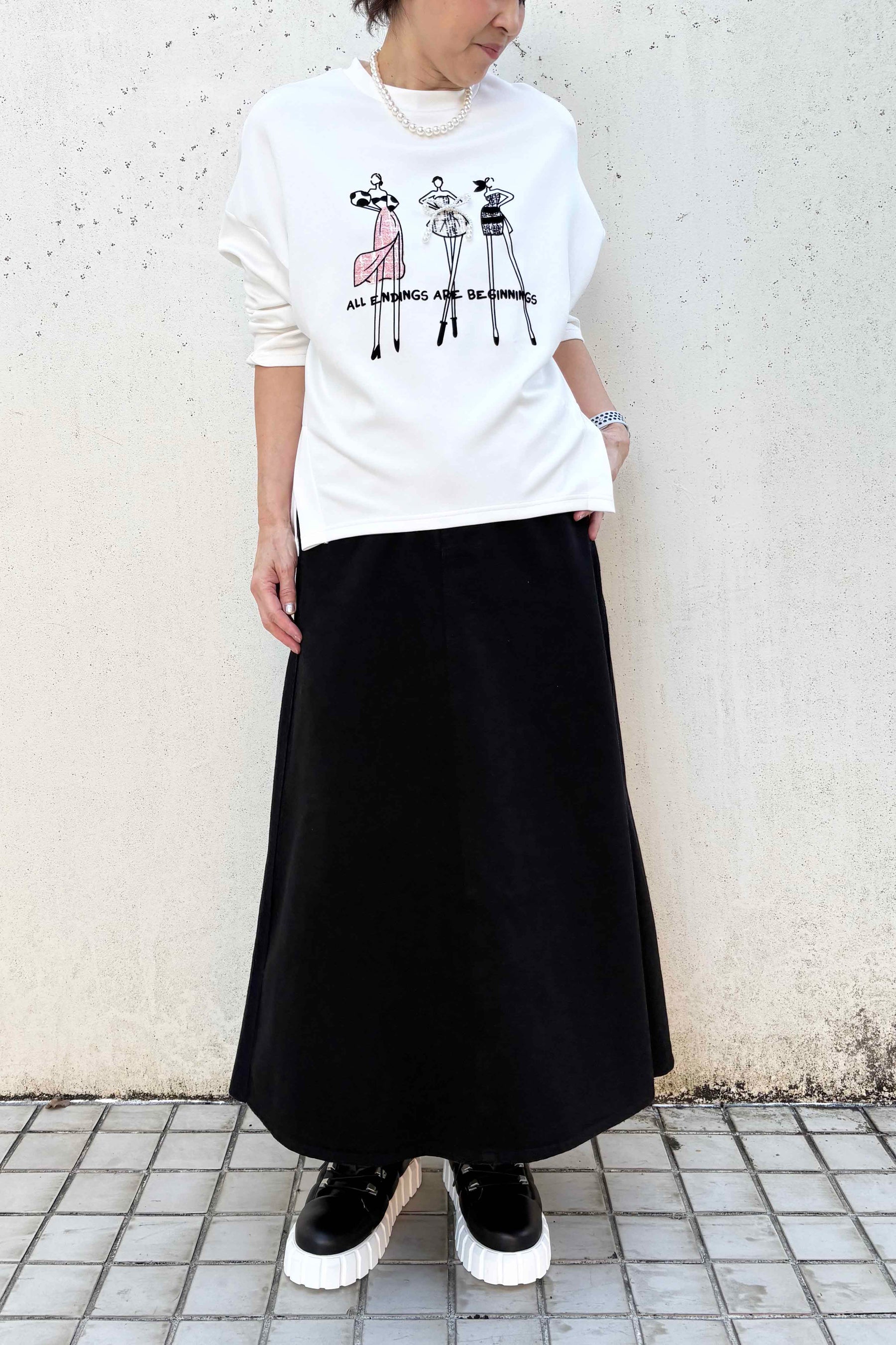 パールリボンドレスツィード長袖TOPS