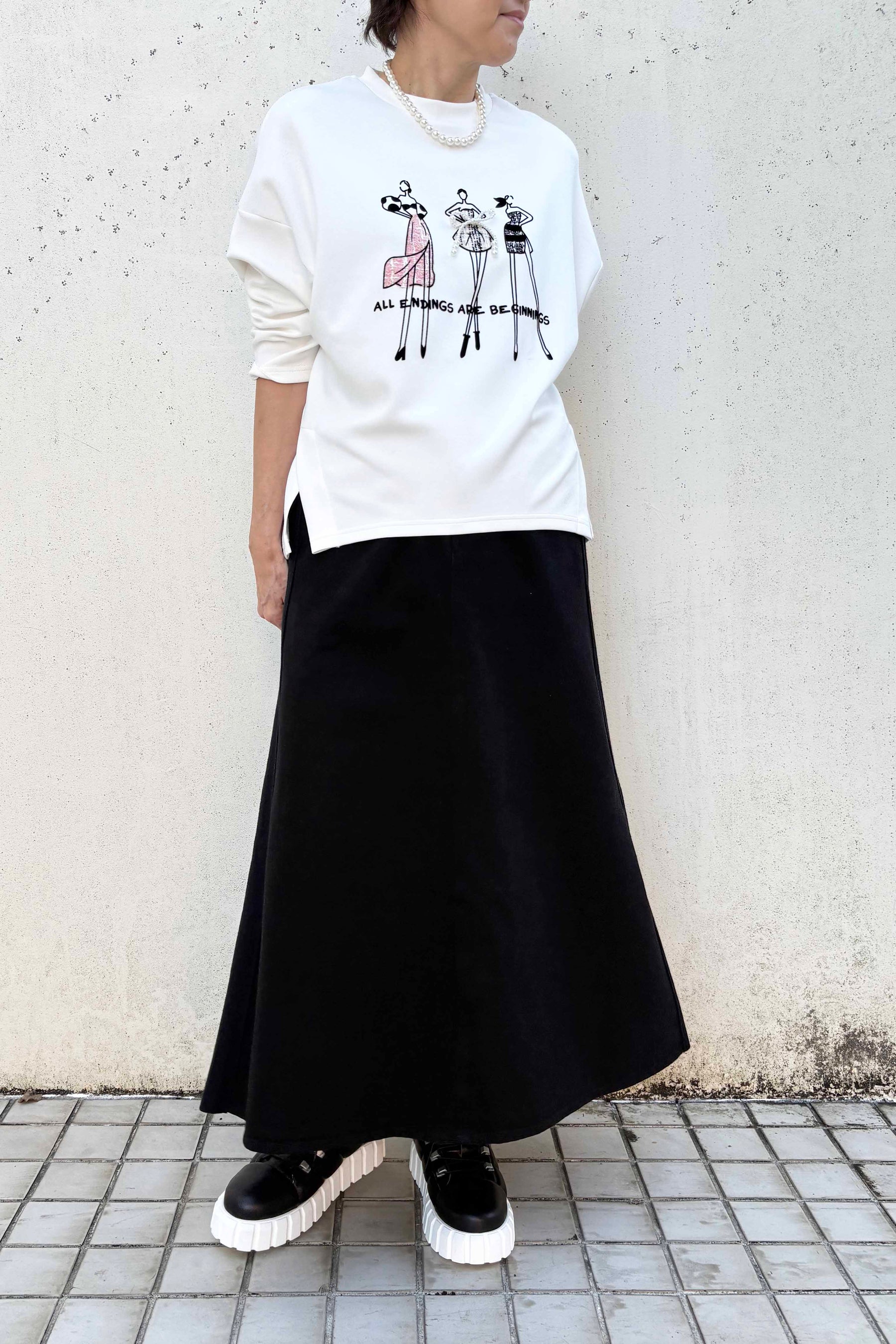 パールリボンドレスツィード長袖TOPS