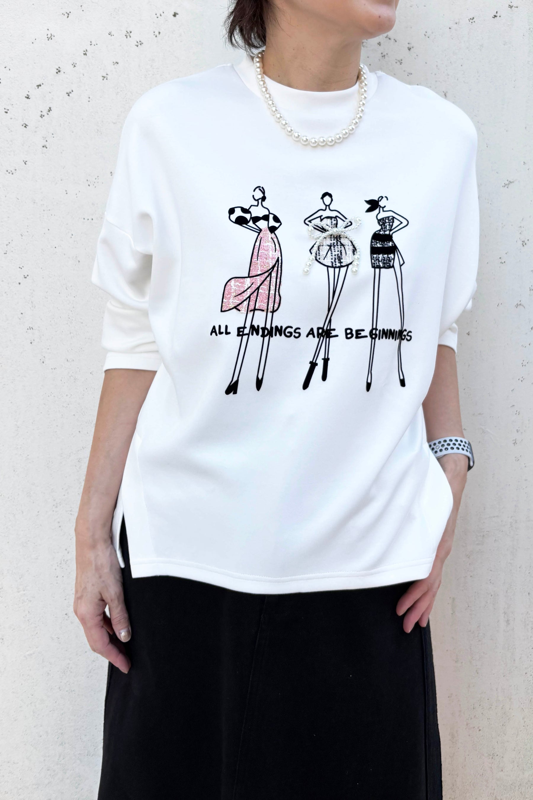 パールリボンドレスツィード長袖TOPS