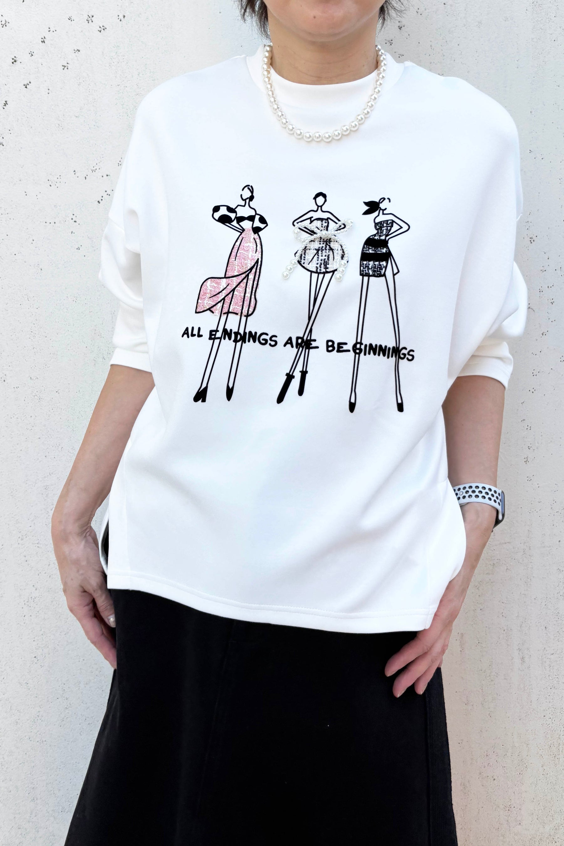 パールリボンドレスツィード長袖TOPS