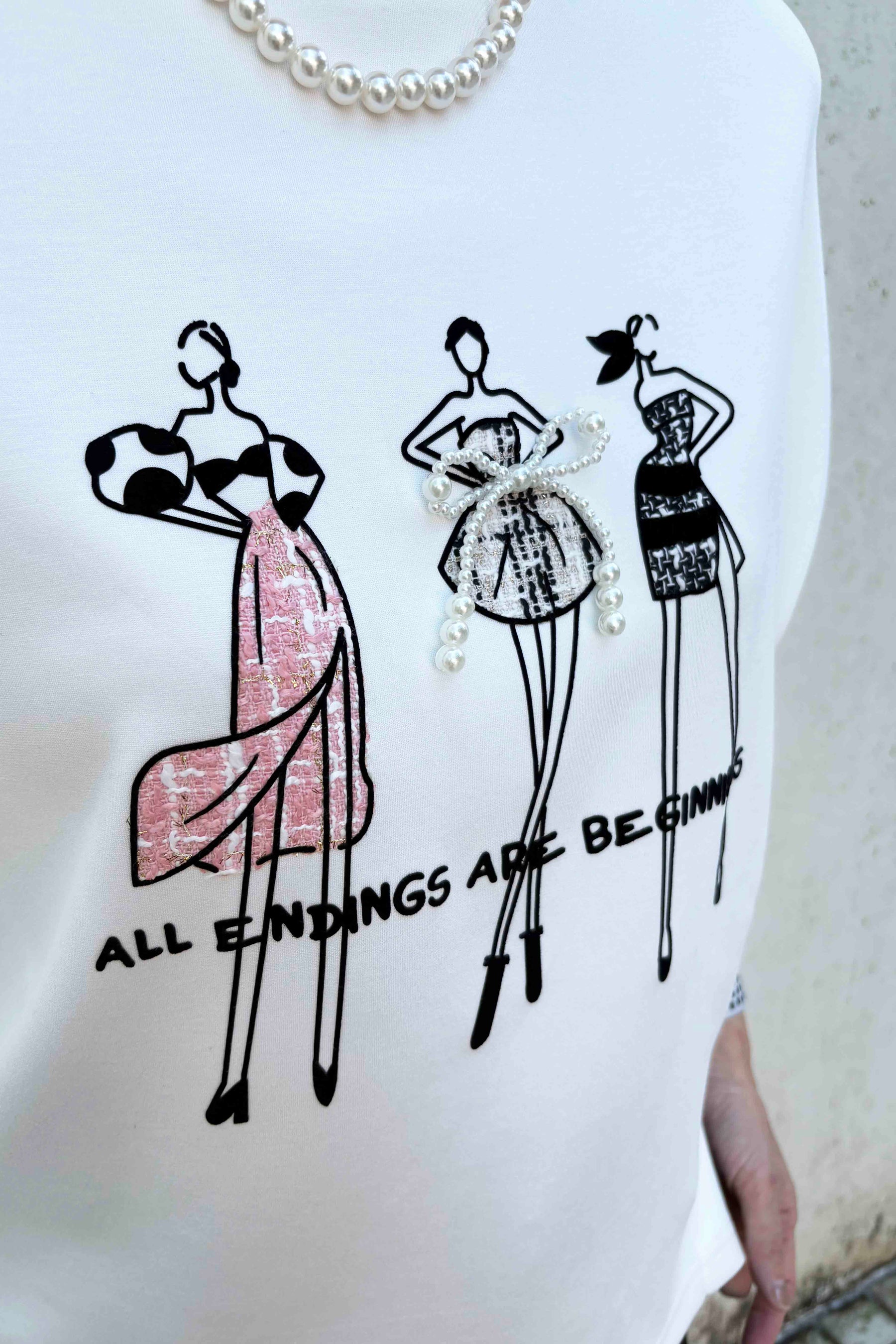 パールリボンドレスツィード長袖TOPS