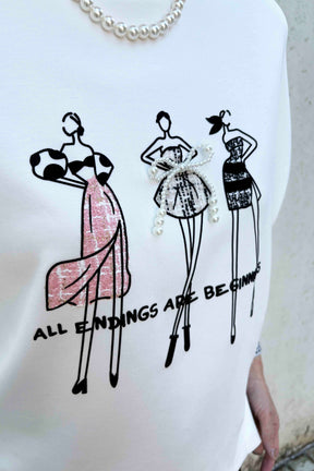 パールリボンドレスツィード長袖TOPS