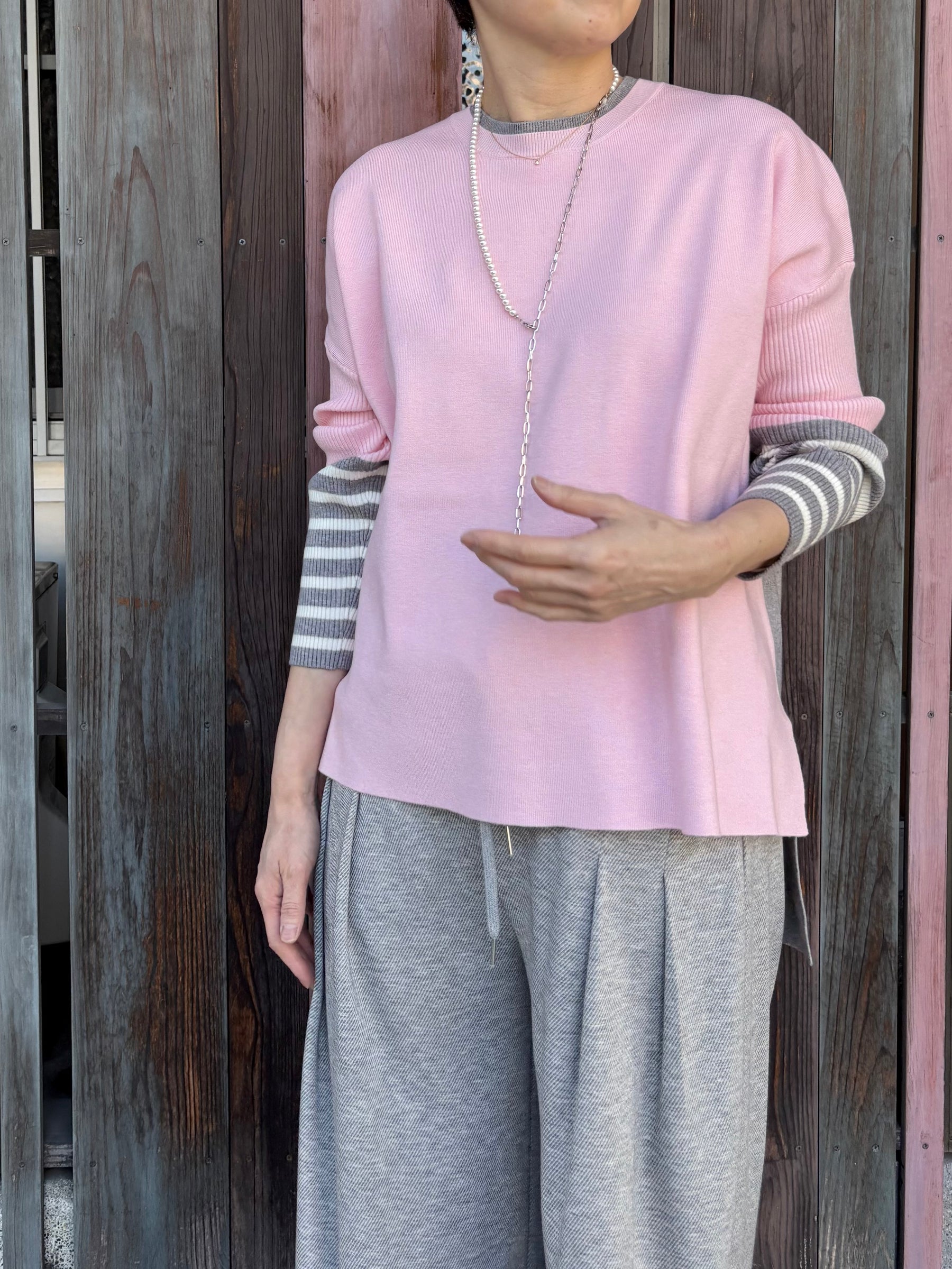 バイカラー袖ボーダーBIGニット