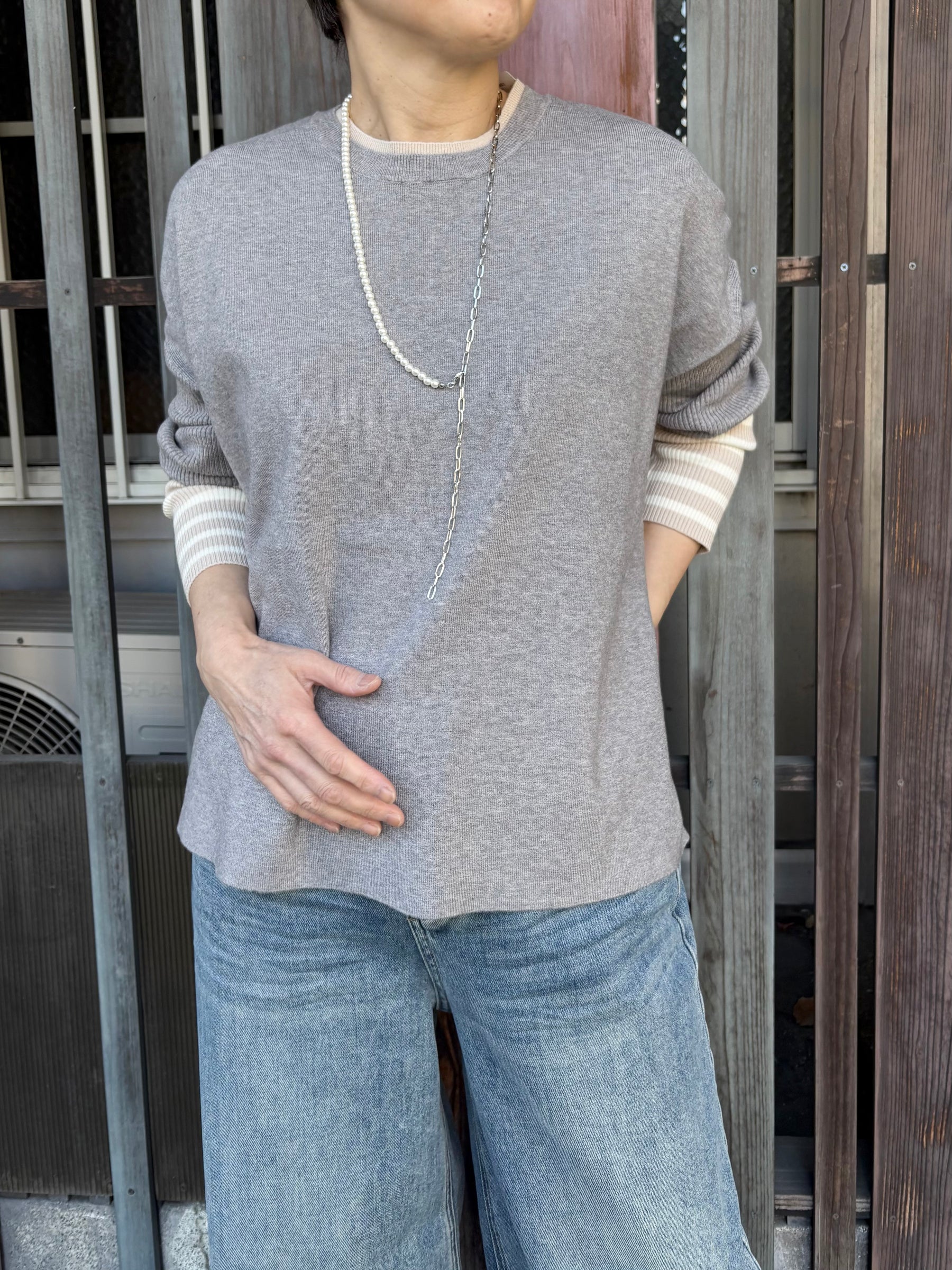 バイカラー袖ボーダーBIGニット