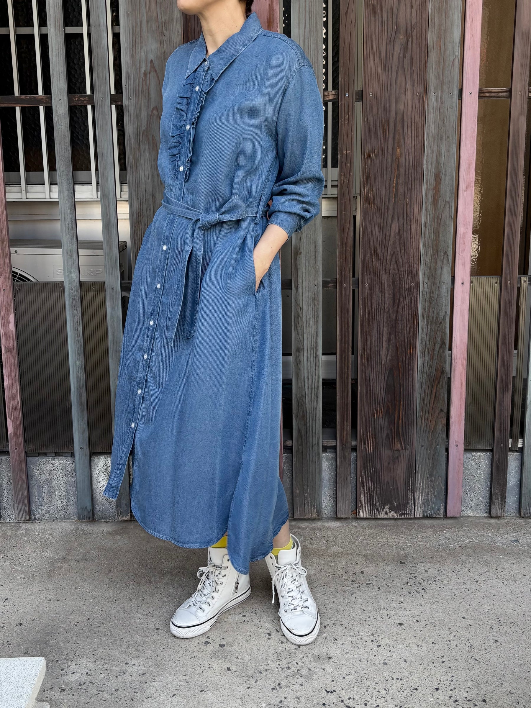 レーヨンデニムフリルワンピース