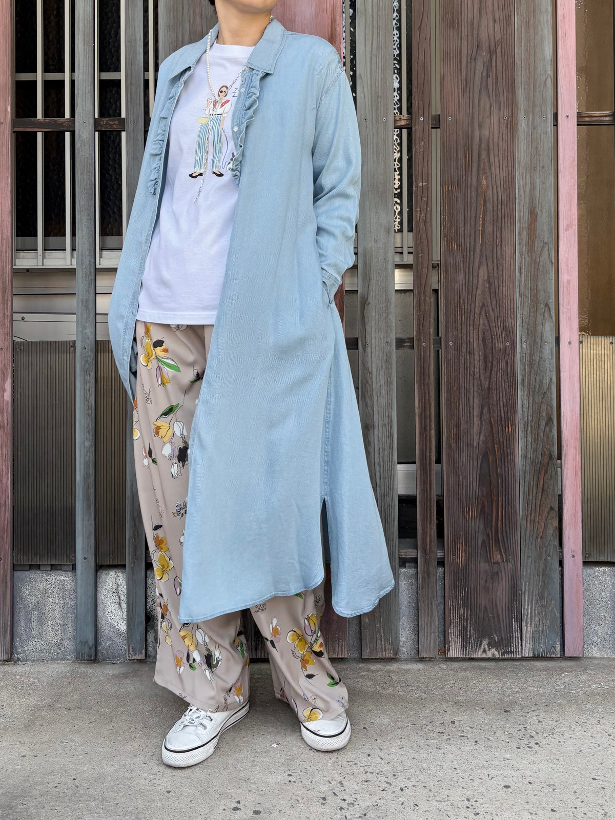 レーヨンデニムフリルワンピース