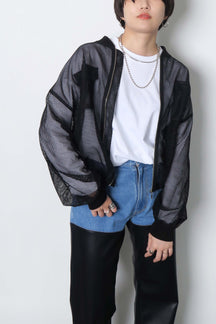 ショート丈メッシュブルゾン