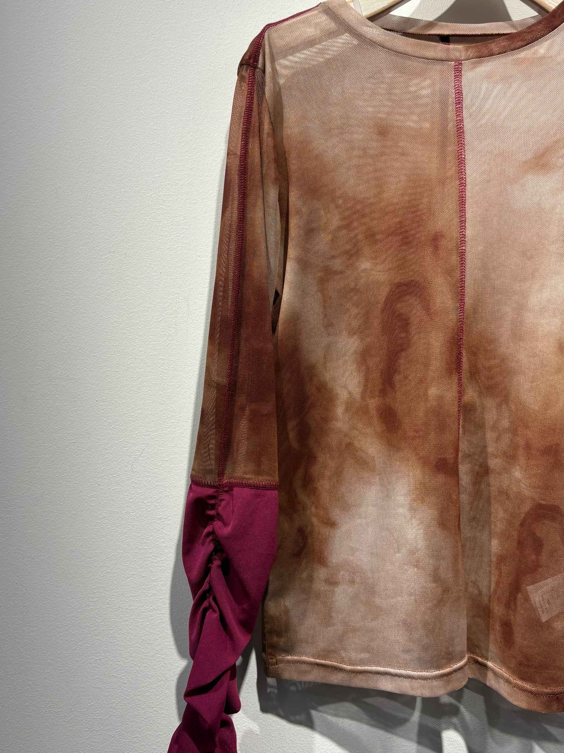 袖口配色プリントチュールTOPS