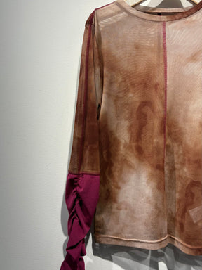 袖口配色プリントチュールTOPS