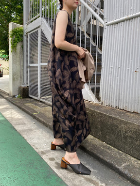 リーフ柄サイドドレープワンピースP