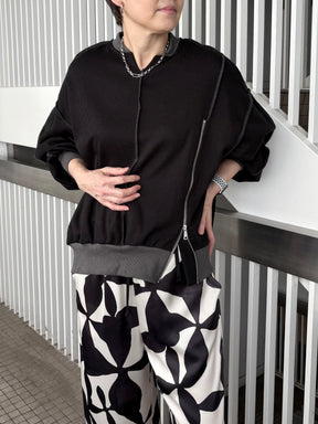 ZIPデザインワッフルプルオーバー