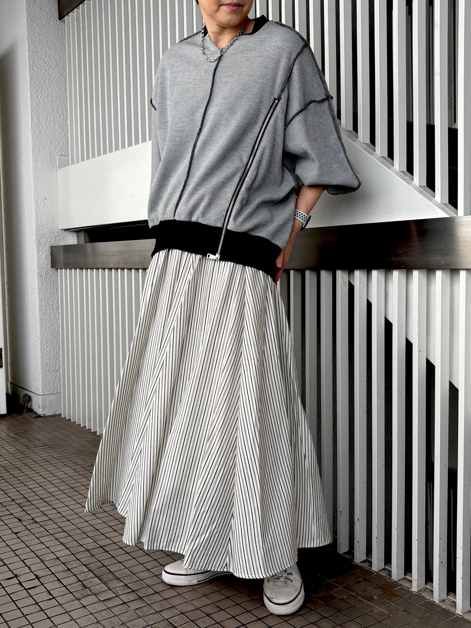 ZIPデザインワッフルプルオーバー