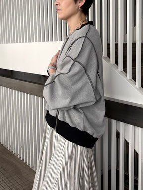 ZIPデザインワッフルプルオーバー