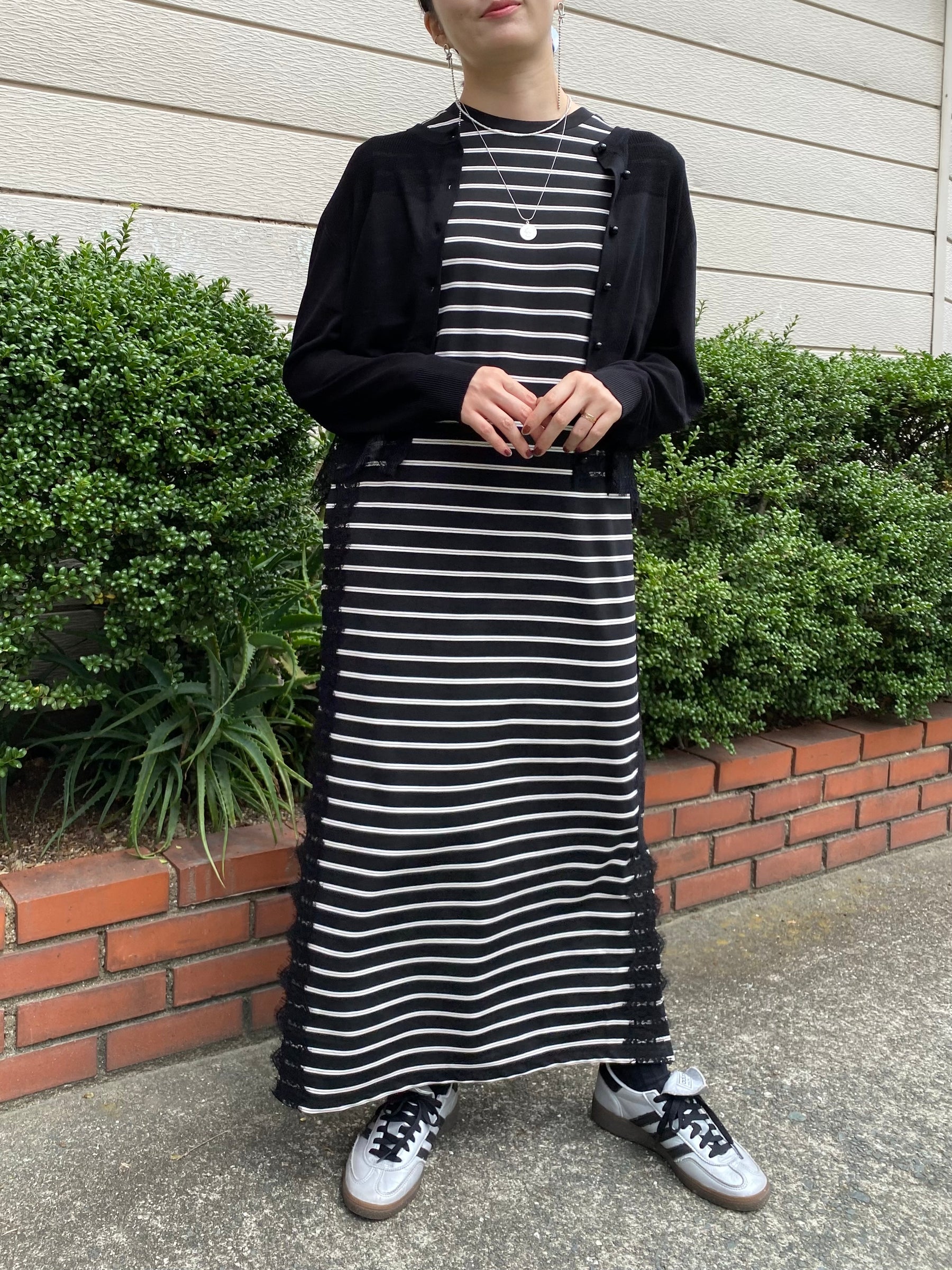 ボーダーサイドレースロングワンピース