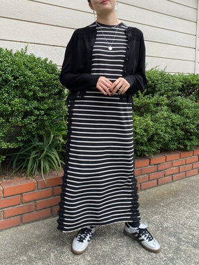 透かし切替裾レースカーディガン
