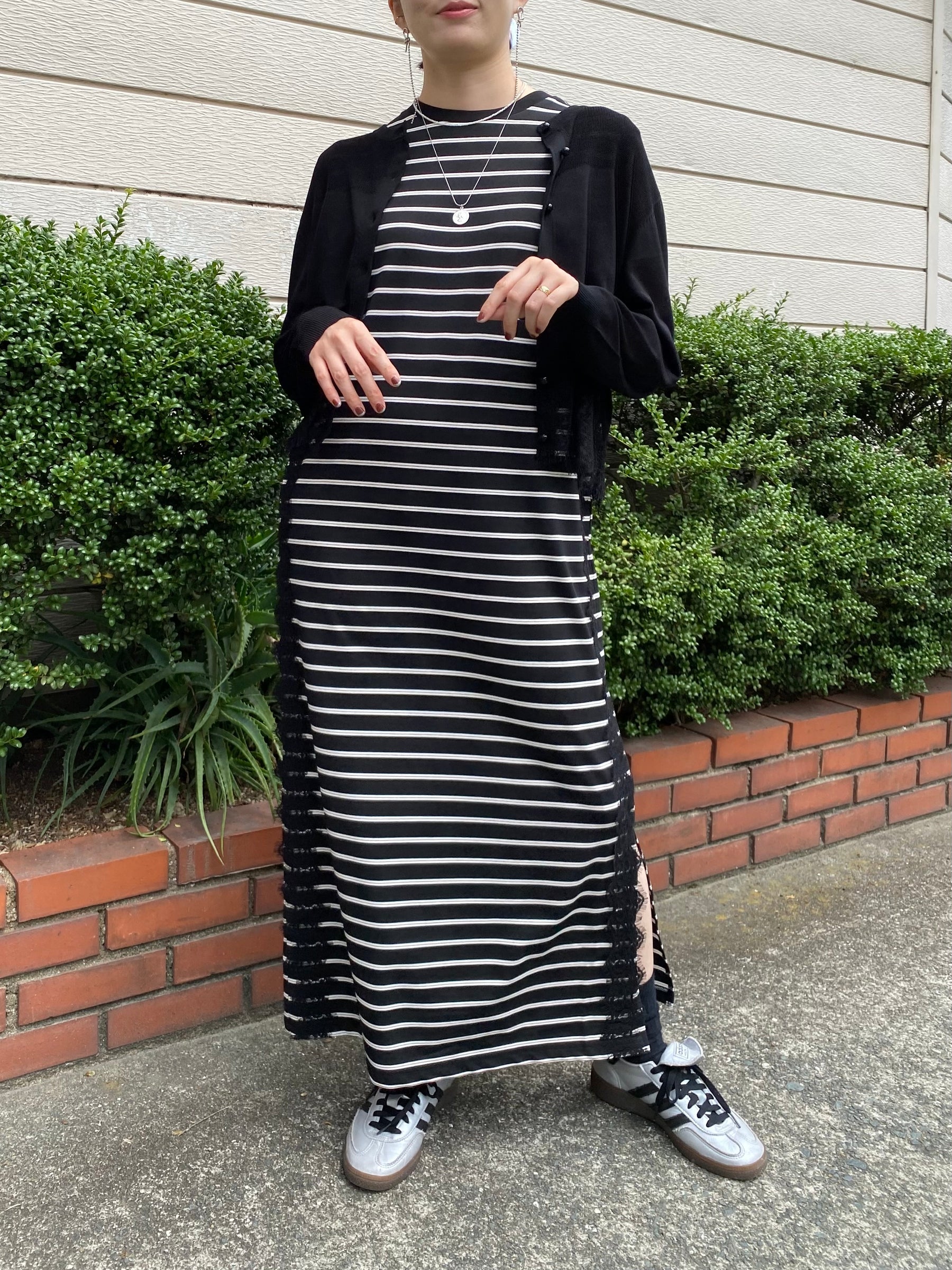ボーダーサイドレースロングワンピース