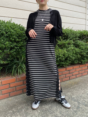 透かし切替裾レースカーディガン