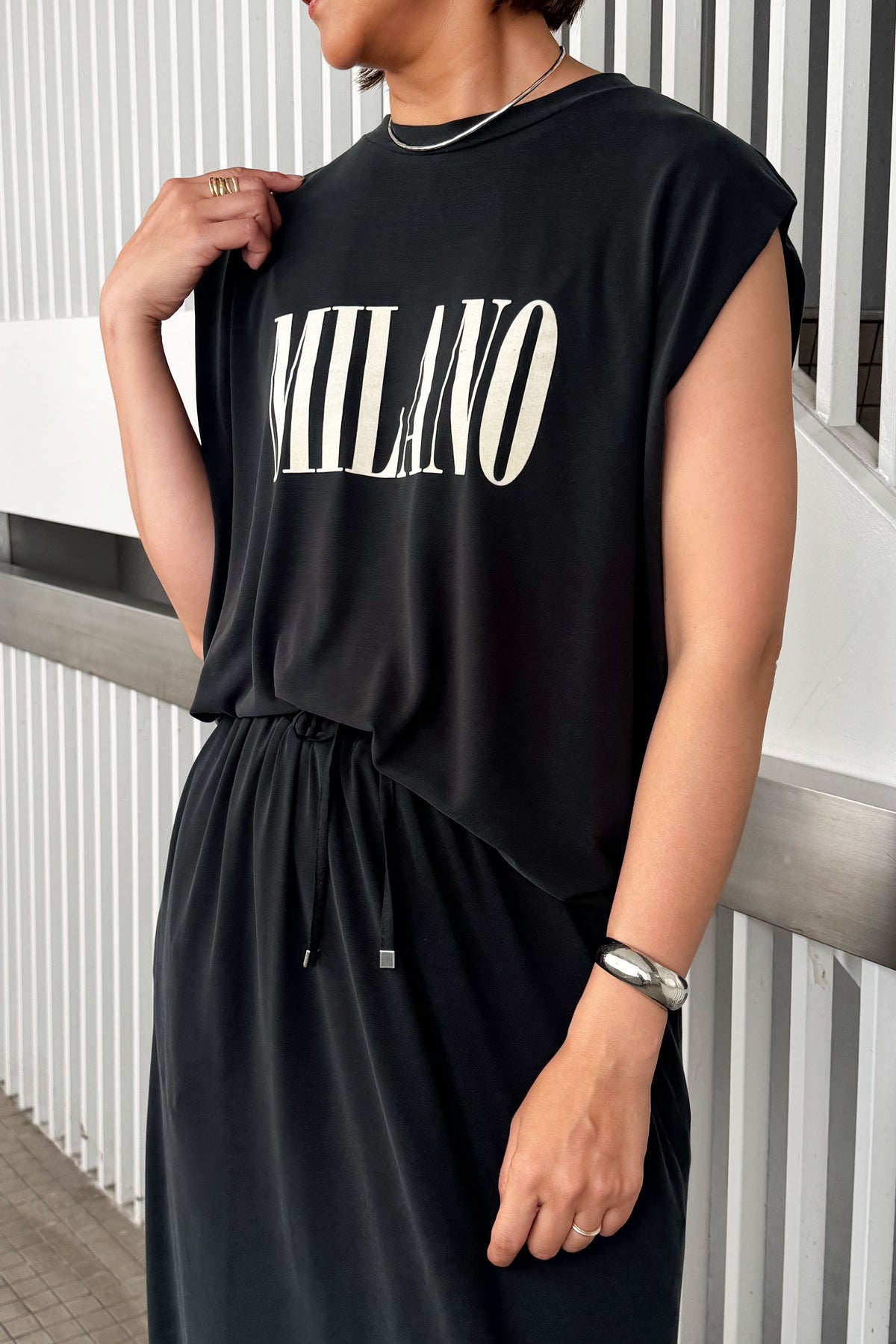 ROSSIE (ロージー) フロッキープリントtシャツ R733207　ブラック