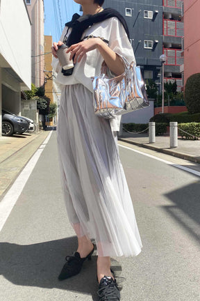 MONiLE (モニーレ) ストライプチュールサイドラインスカート 002729　オフシロ