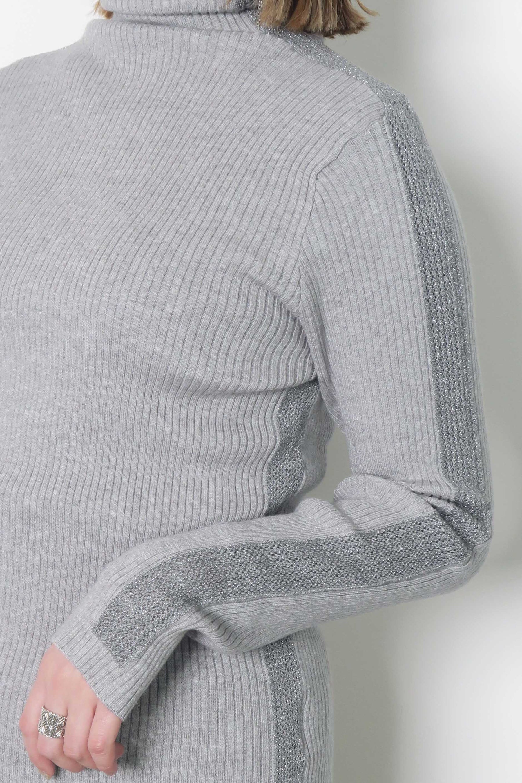 PaulineBleu(ポリーヌブロー) サイドラメラインタートルニット 36469　グレー