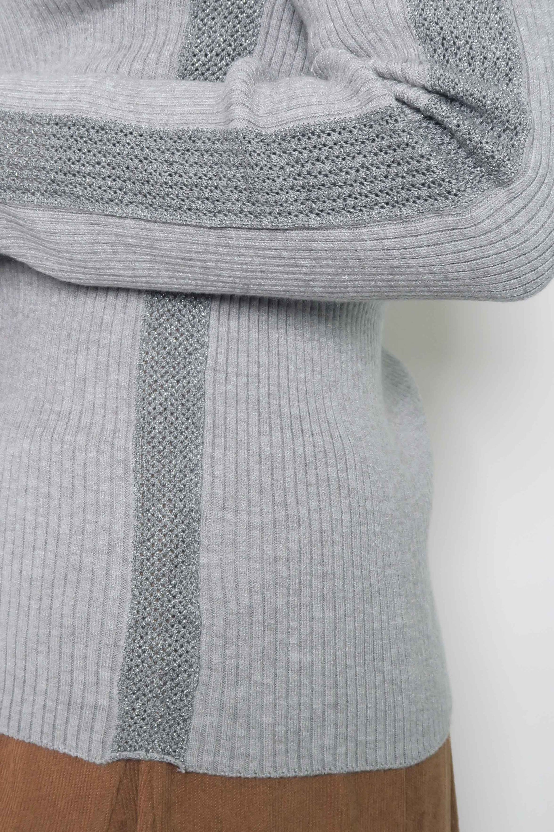 PaulineBleu(ポリーヌブロー) サイドラメラインタートルニット 36469　グレー