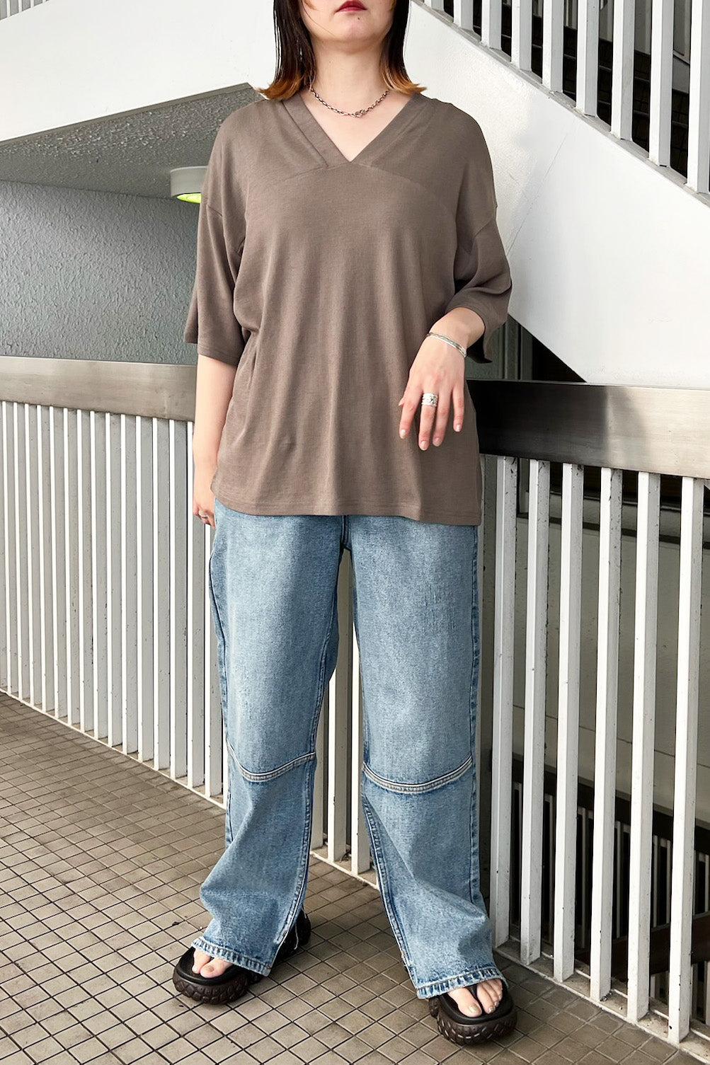 YENN(イェン) 2way-vネックトップス Y252-82034　モカ