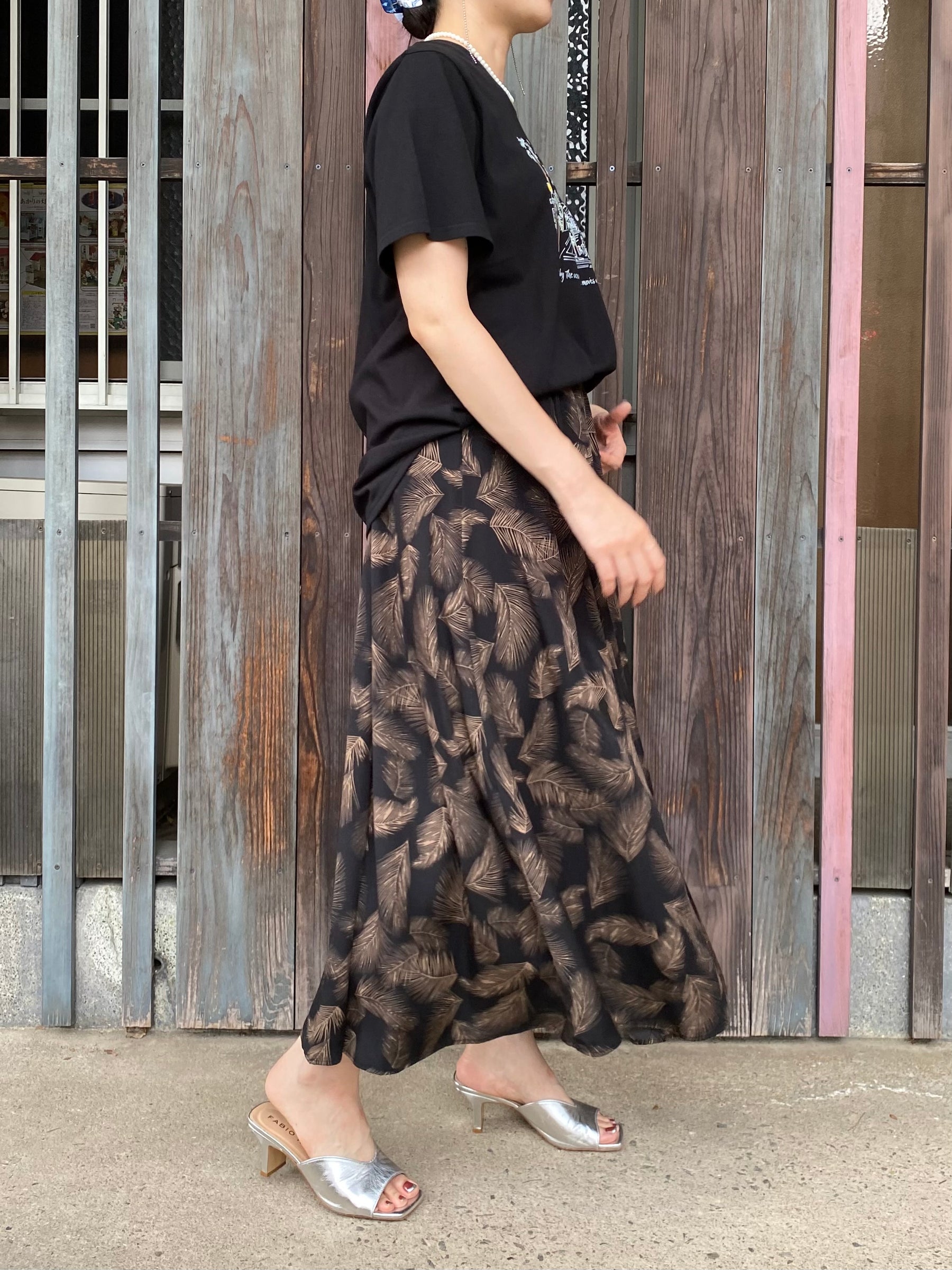 リーフ柄ロングスカートP
