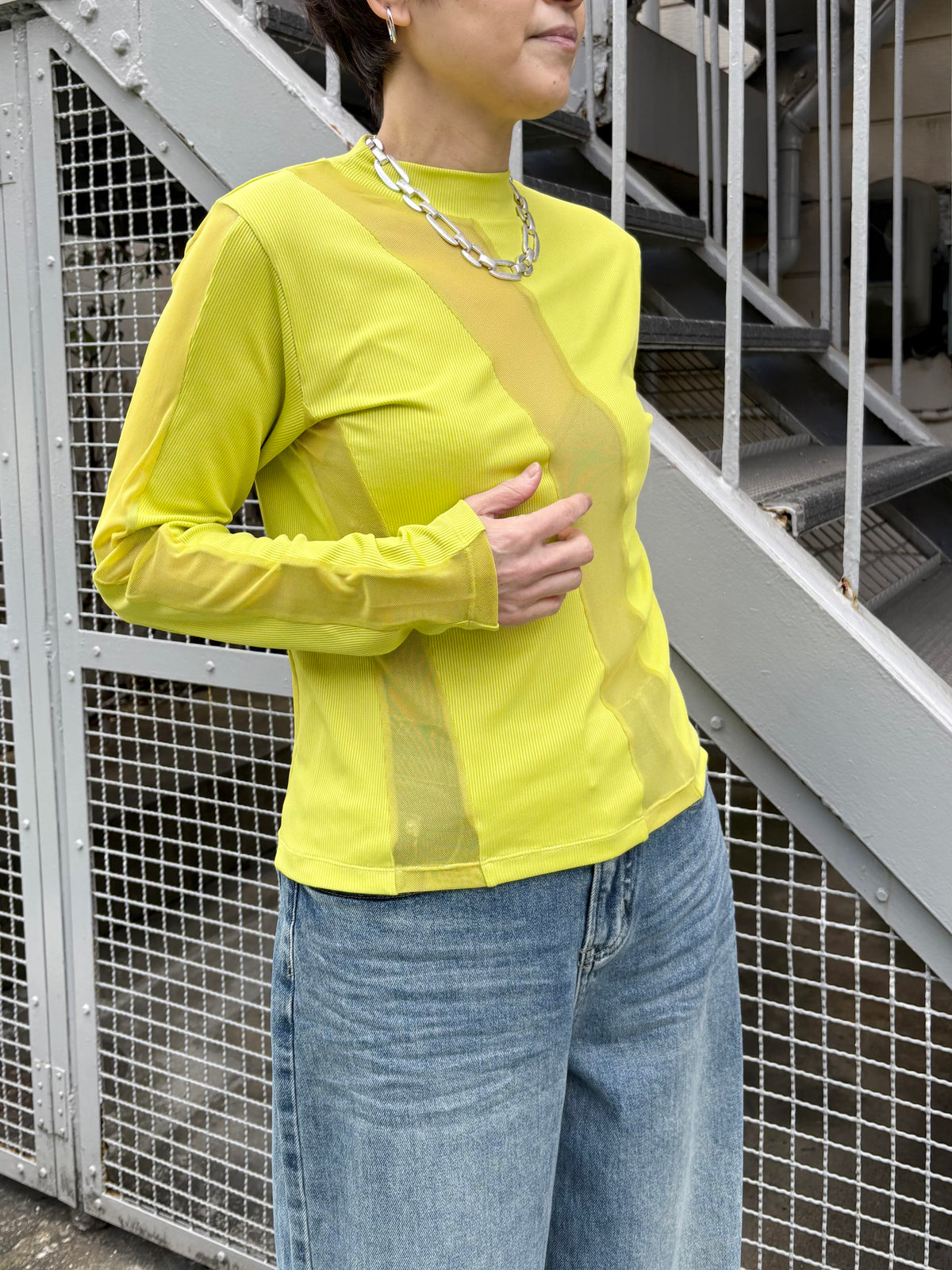 シアー切替トップス