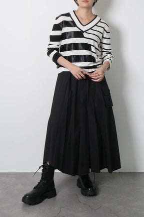 paulinebleu (ポリーヌブロー) アシメ 異素材 ボーダー Vネックニット 35097