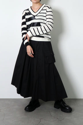 paulinebleu (ポリーヌブロー) アシメ 異素材 ボーダー Vネックニット 35097