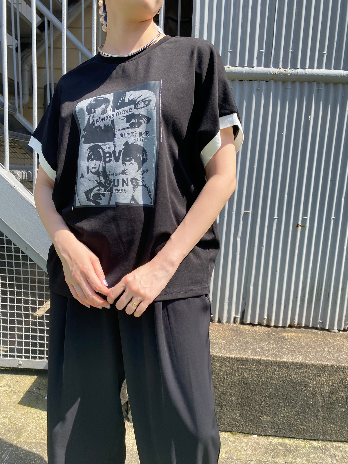 フォトプリント半袖トップス