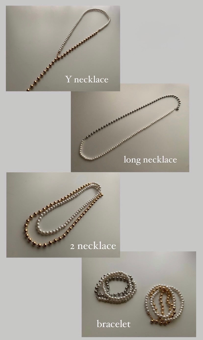 パール×ボールチェーン 5wayネックレス