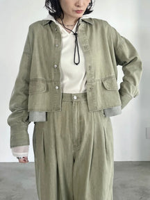 ポケットデザインクロップドシャツ