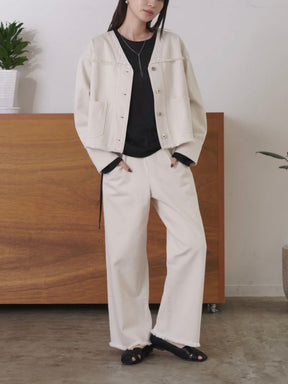 Vネックフリンジデニムジャケット