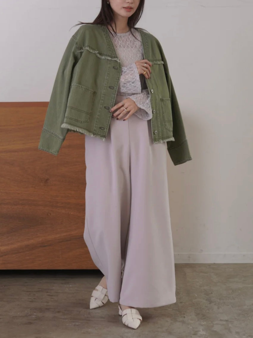 Vネックフリンジデニムジャケット