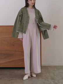 Vネックフリンジデニムジャケット